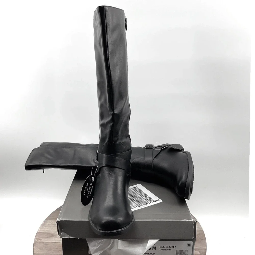 Style & Co Margoo Women Black Wide Calf Knee High Riding Boots 6M F42199